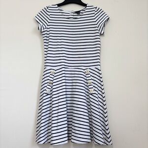Tommy Hilfiger big kids girls black white striped short sleeve A-line dress